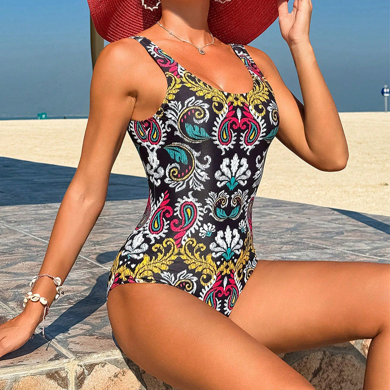 Bikini Print Spaghetti Straps Slimming Swimsuit Slim Fit