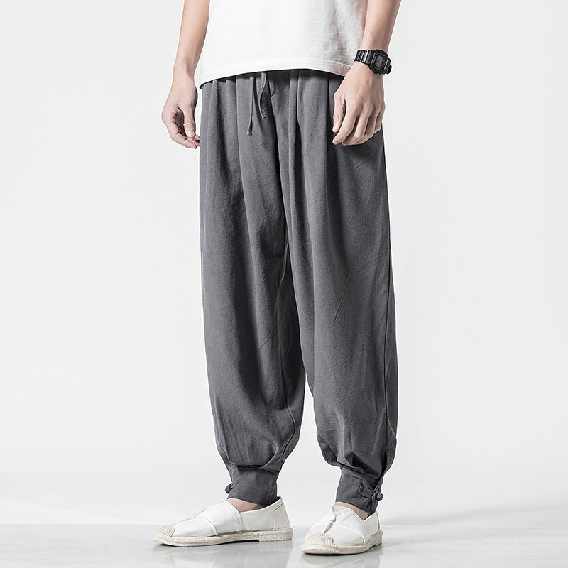 Men's Cotton Linen Loose Necked Long Pants