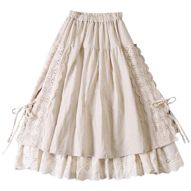 Japanese Linen Lace-up Skirt With Lining