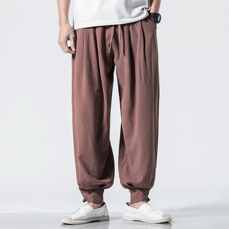 Men's Cotton Linen Loose Necked Long Pants