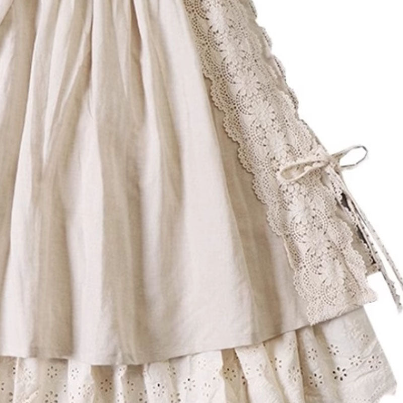 Japanese Linen Lace-up Skirt With Lining