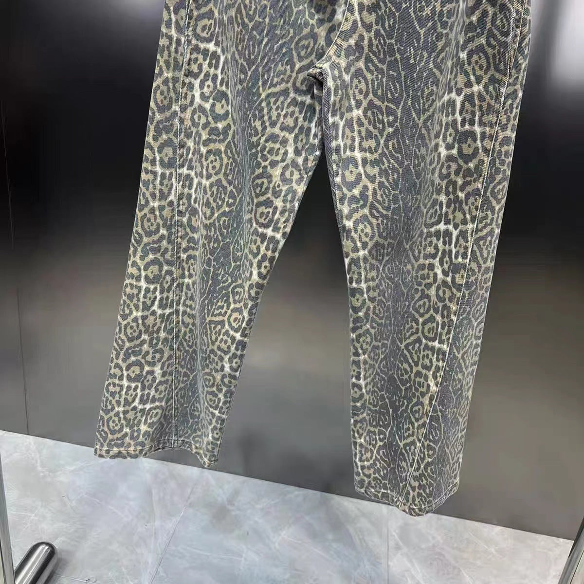 Leopard Print Straight Slim Street Fashion Jeans