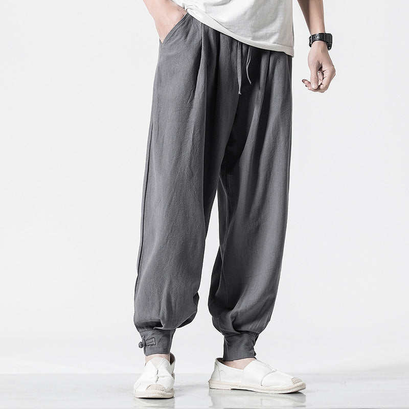 Men's Cotton Linen Loose Necked Long Pants