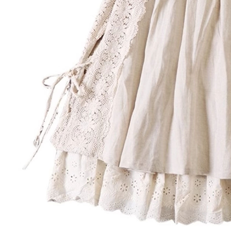 Japanese Linen Lace-up Skirt With Lining