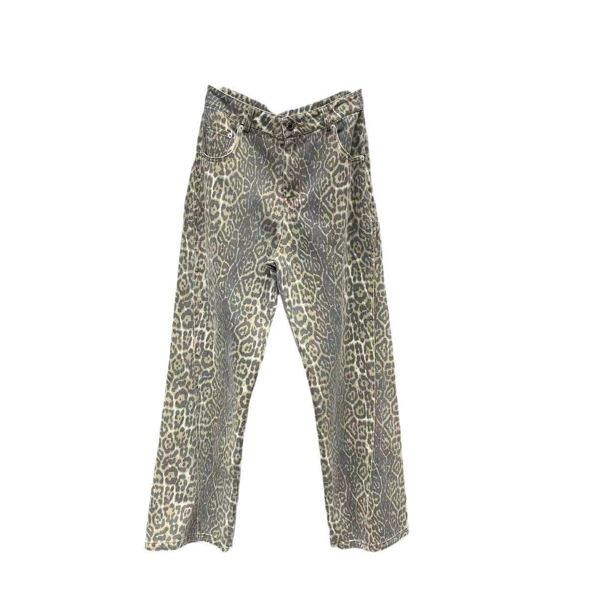 Leopard Print Straight Slim Street Fashion Jeans