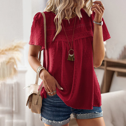 Women's Shirt Round Neck Short Sleeve Top