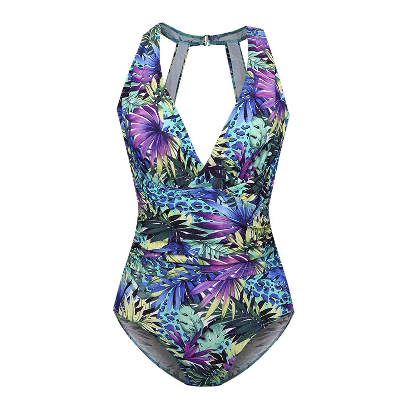 New Swimsuit V Neck Covered Belly Thin and Small Chest Gathered Triangle Swimwear Women