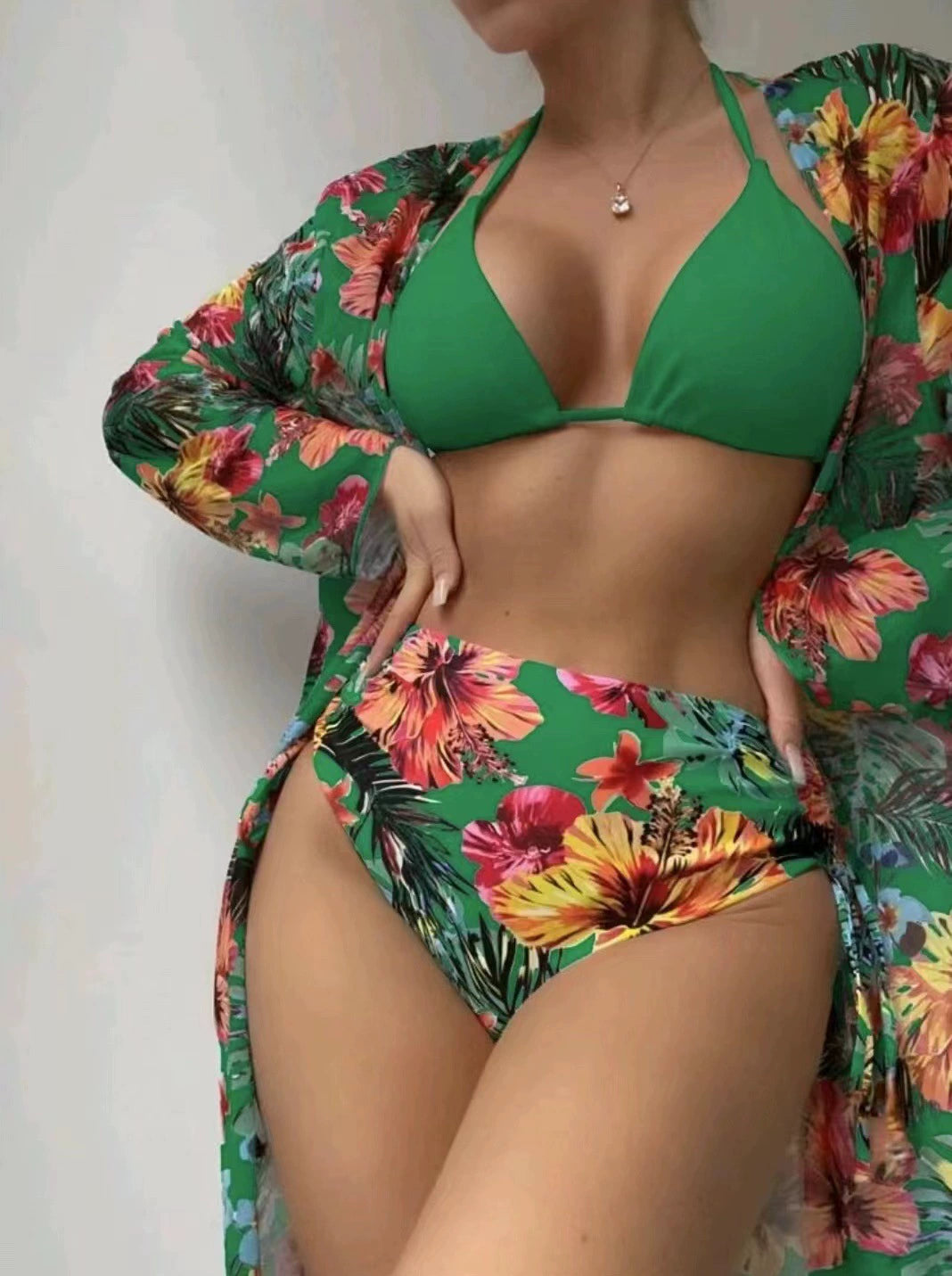 New Bikini Blouse Swimsuit Three-Piece Set Women's Separates Swimsuit Print Sexy Beach 3-Piece Set