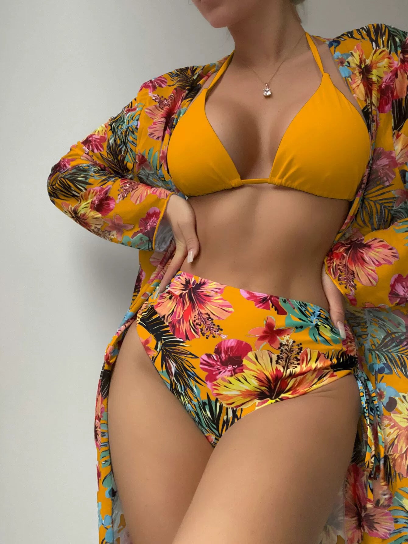 New Bikini Blouse Swimsuit Three-Piece Set Women's Separates Swimsuit Print Sexy Beach 3-Piece Set