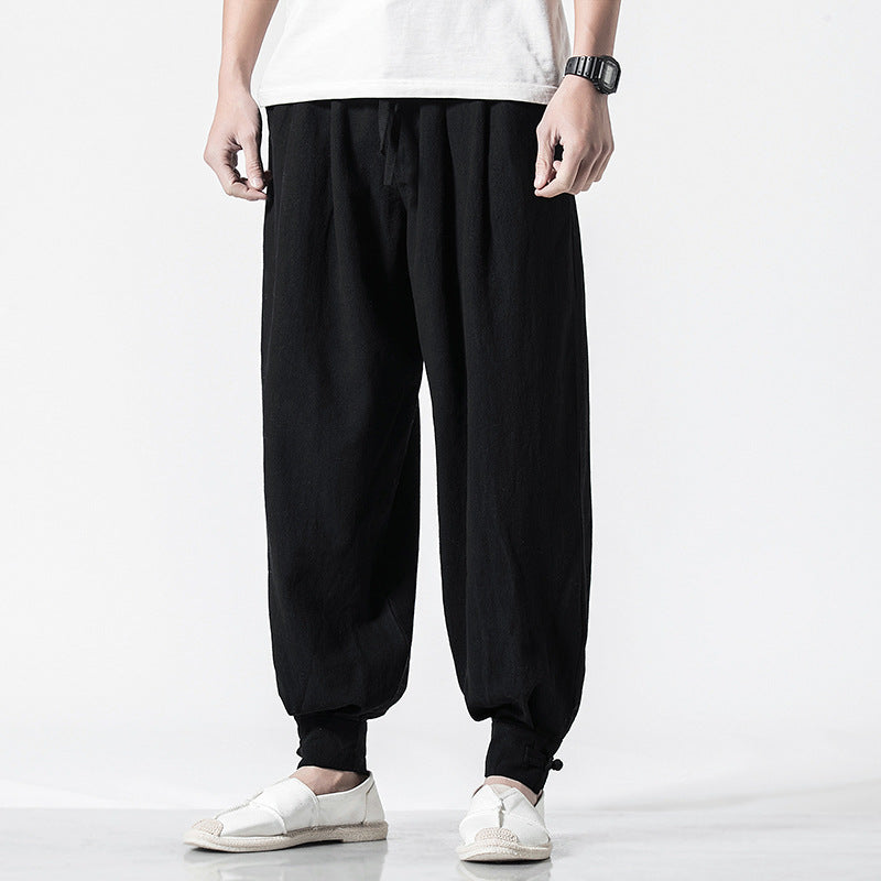 Men's Cotton Linen Loose Necked Long Pants