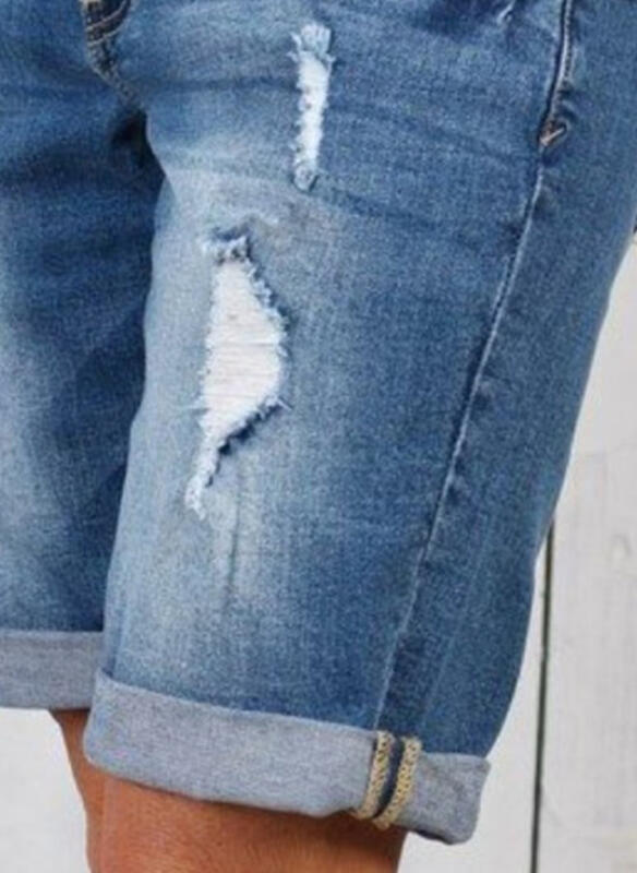 Ripped Cropped Pants Stretch Denim Middle Pants For Women