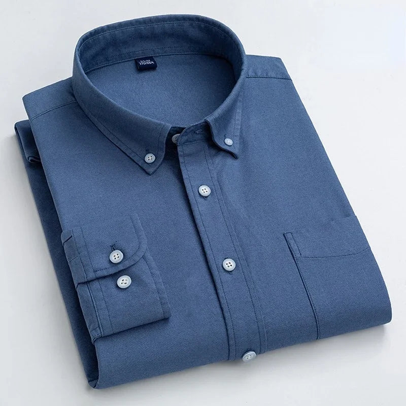 2023 New Oxford Fabric 100% Pure Cotton  Excellent Comfortable Slim Fit Button Collar Business Men Casual Shirts Tops