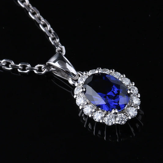 Avery NECKLACE 
-18K White Gold 5x7mm 1.0ct Oval cutter Cut Lab sapphire Royal blue Gemstone