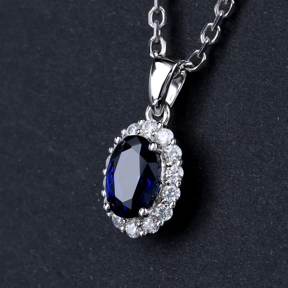 Avery NECKLACE 
-18K White Gold 5x7mm 1.0ct Oval cutter Cut Lab sapphire Royal blue Gemstone