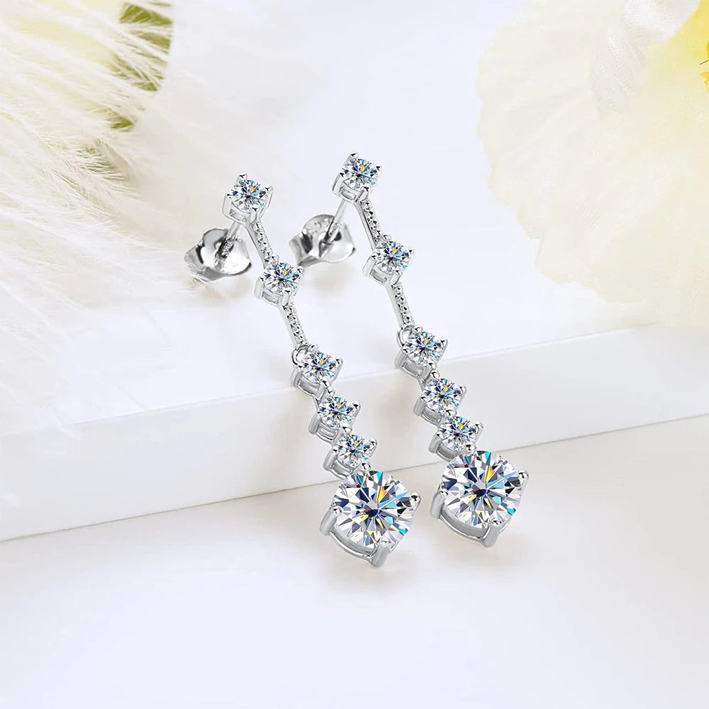 OPHELIA EARRING
3cttw D Color Moissanite Dangle Earrings For Women 
925 Sterling Silver Original Long Tassel Ear Drops