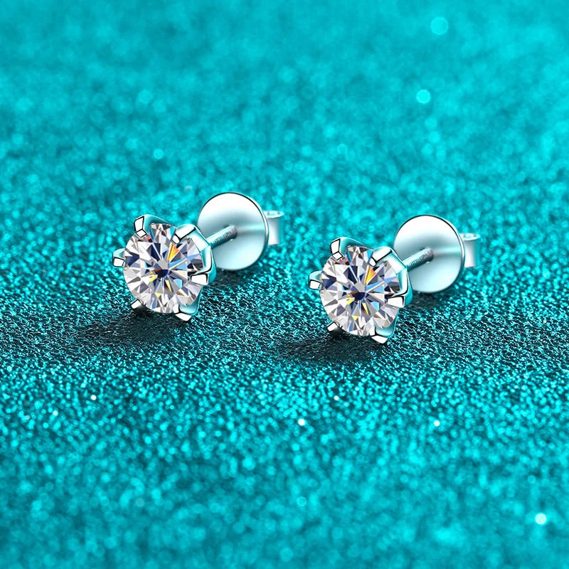 STAR EARRING
 1ct Moissanite  with GRA s925 Sterling Sliver Plated 18k White Gold Stud Earring