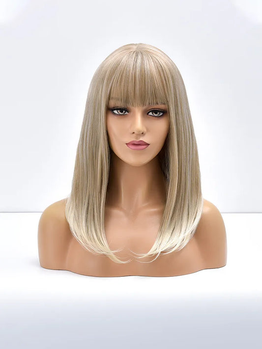 WIG
Long Straight Gold Synthetic Wig With Bangs For Black White Women Heat Resistant Fiber Daily Hair Cosplay Wigs