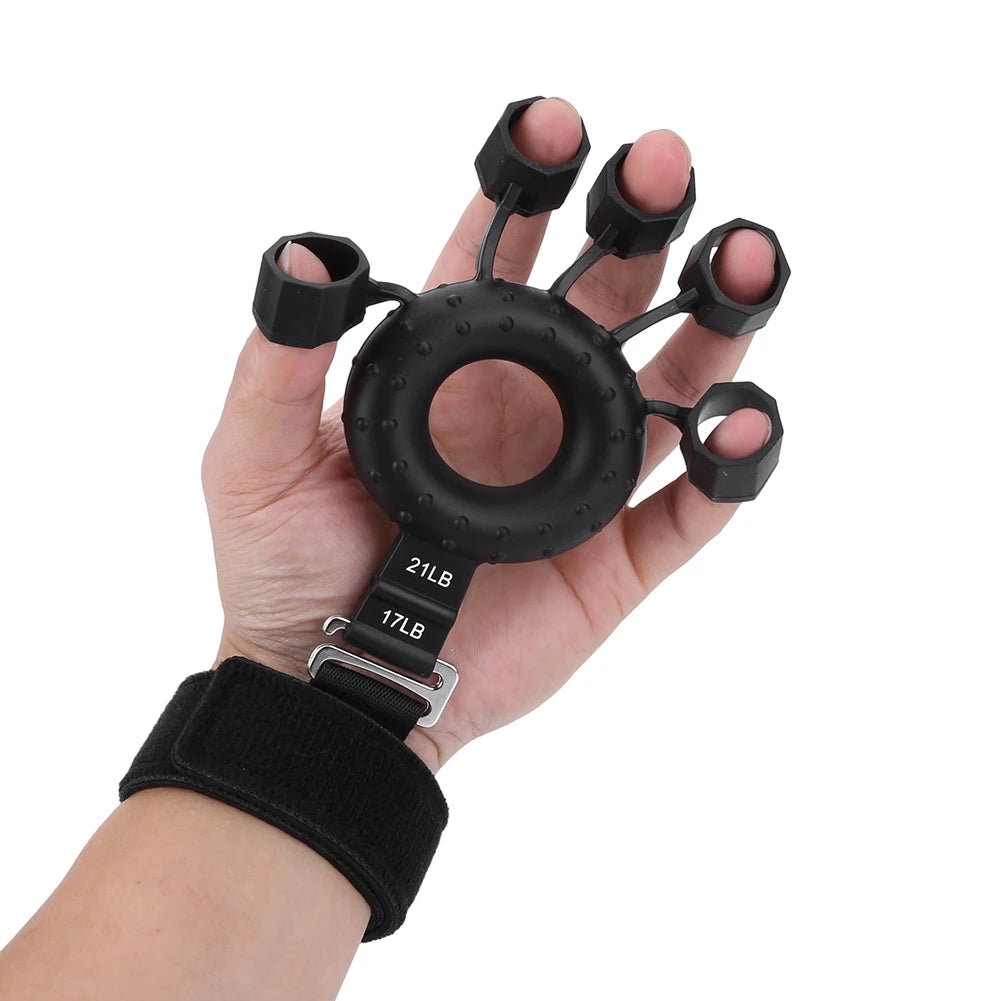 Silicone Adjustable Finger Extensor Exerciser Gripper Finger Strengthener with Wristband Hand Muscle Trainer for Climbing Guitar