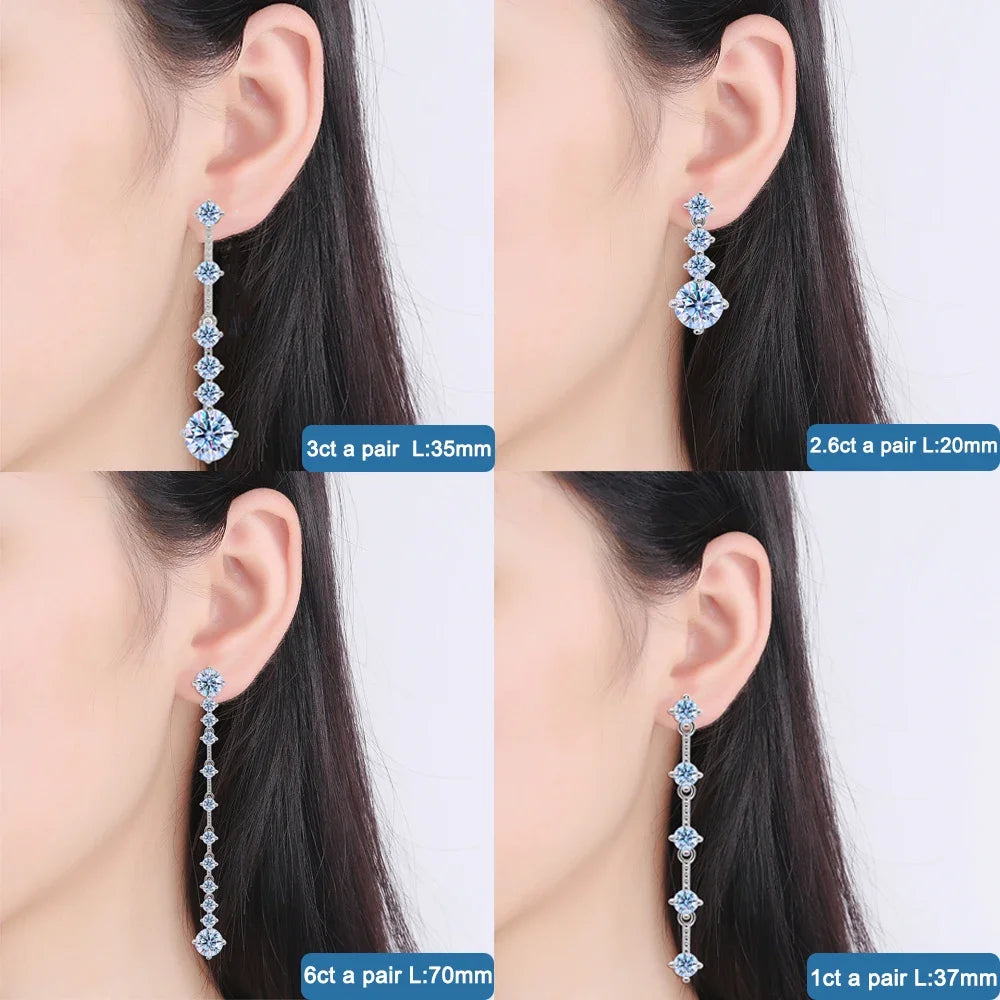 OPHELIA EARRING
3cttw D Color Moissanite Dangle Earrings For Women 
925 Sterling Silver Original Long Tassel Ear Drops