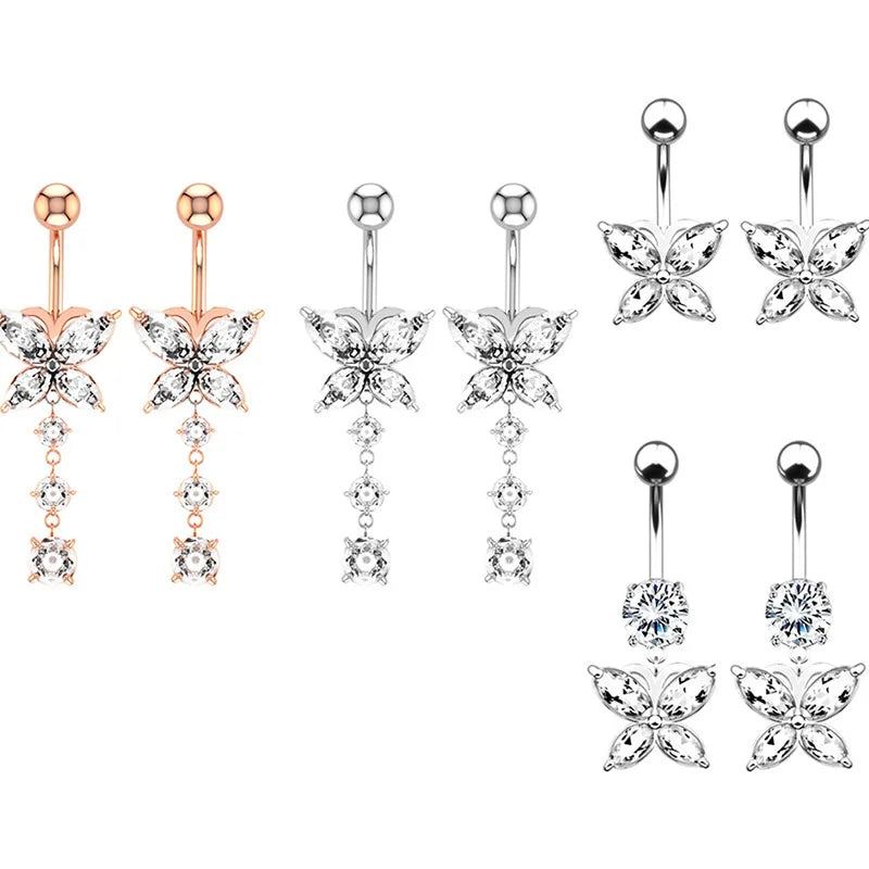 1PCS S. Steel CZ Belly Button  Jewelry Butterfly Belly Button Ring Sexy Navel Ring For Women