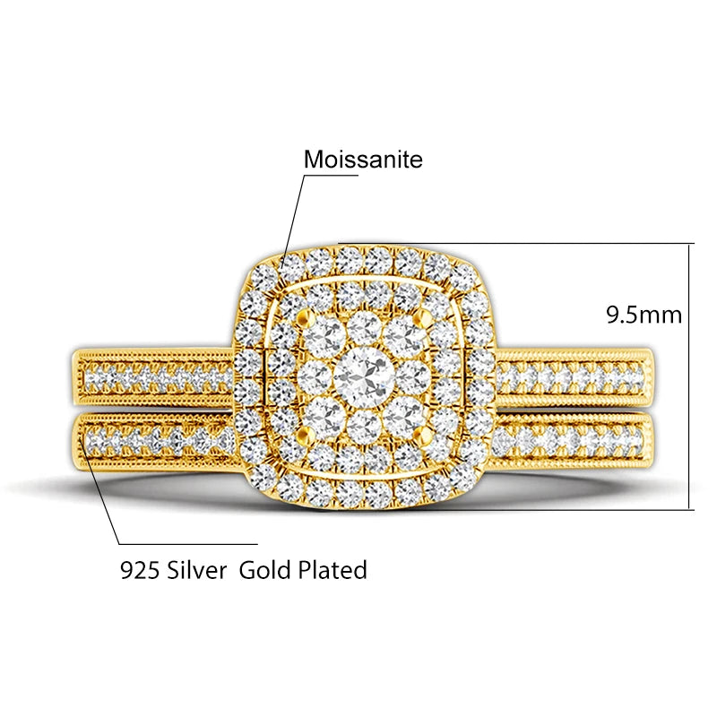 ELIZABETH RING
2PCS Yellow Gold Moissanite Engagement Rings set For Women 100% Real Pass Diamond Tester