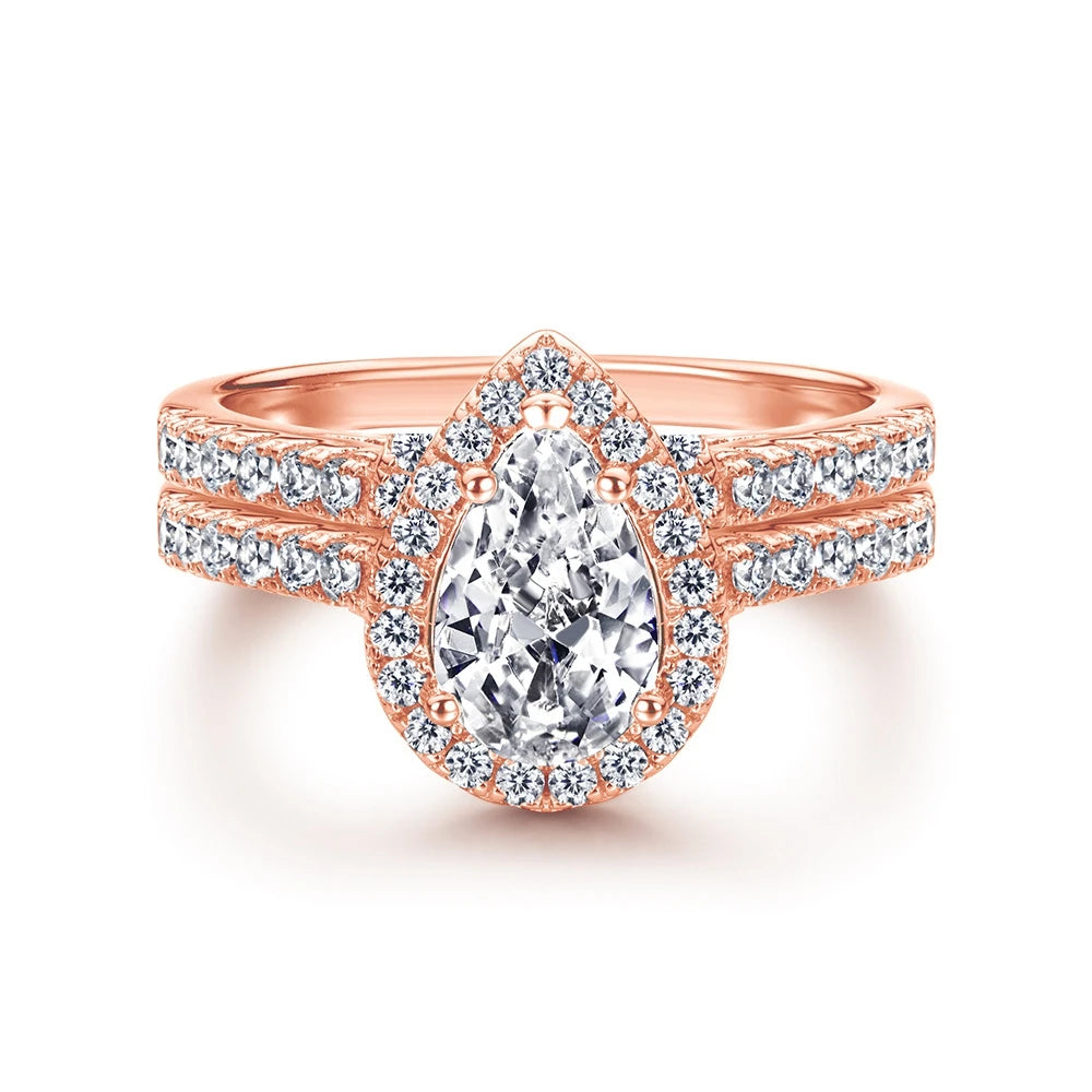 RING
 925 Sterling Silver Pear Cut 6*9MM White Sapphire Created Moissanite Diamonds Rose Gold