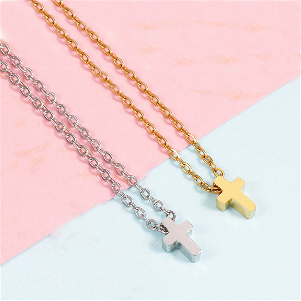 Cross Necklace
 For Women Female Gold Color Stainless Steel Small Cross Pendant Religious Jewelry Gift