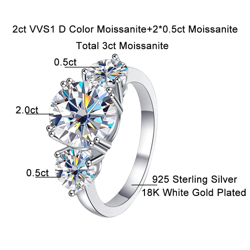 Ring
925 Sterling Silver Ring 3 Carat Moissanite - 18K Plated D Color Lab Created Diamond