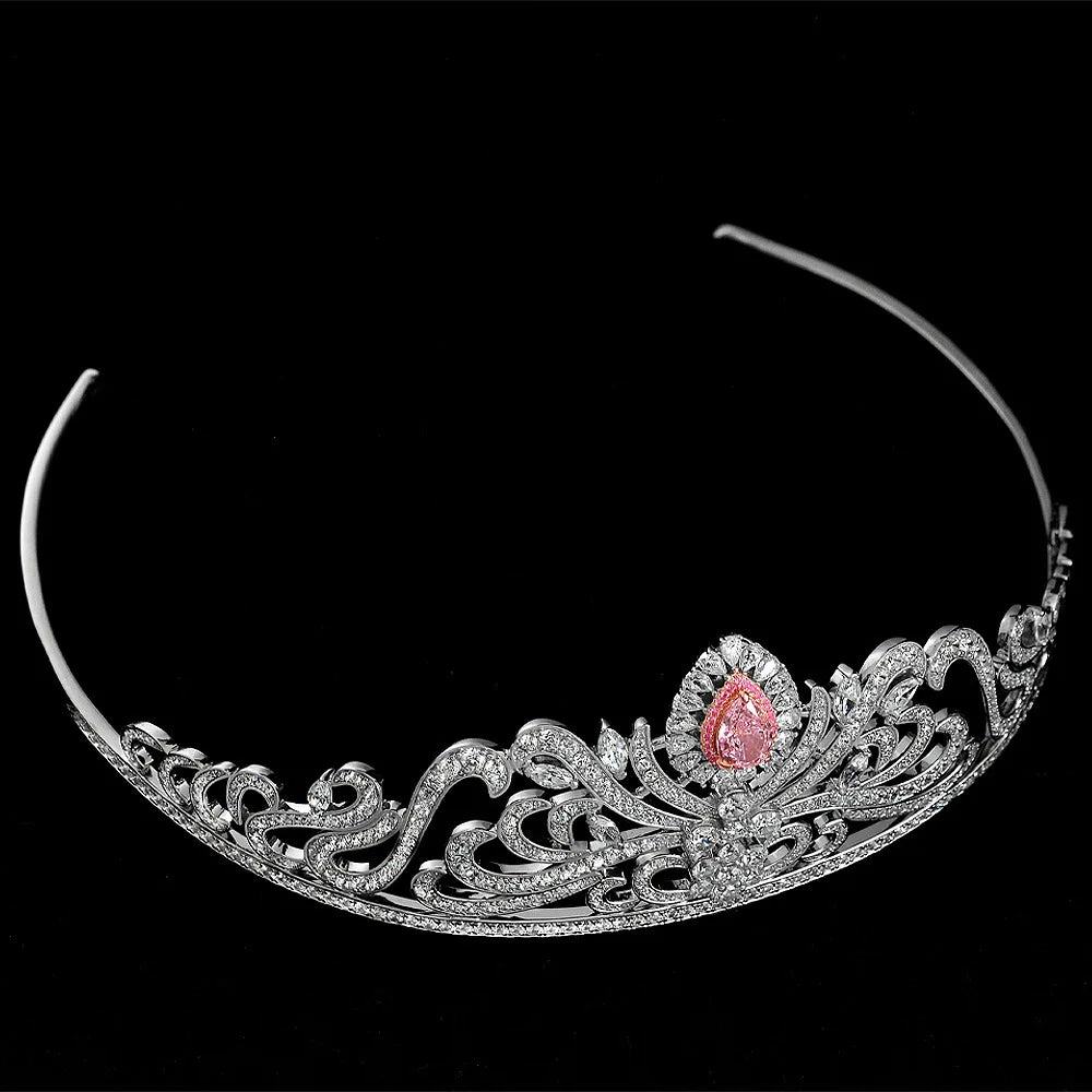 Headdress-4
 18K White Gold Plated Fancy Intense Pink Created D Moissanite  for Women 925 Sterling Silver Jewelry