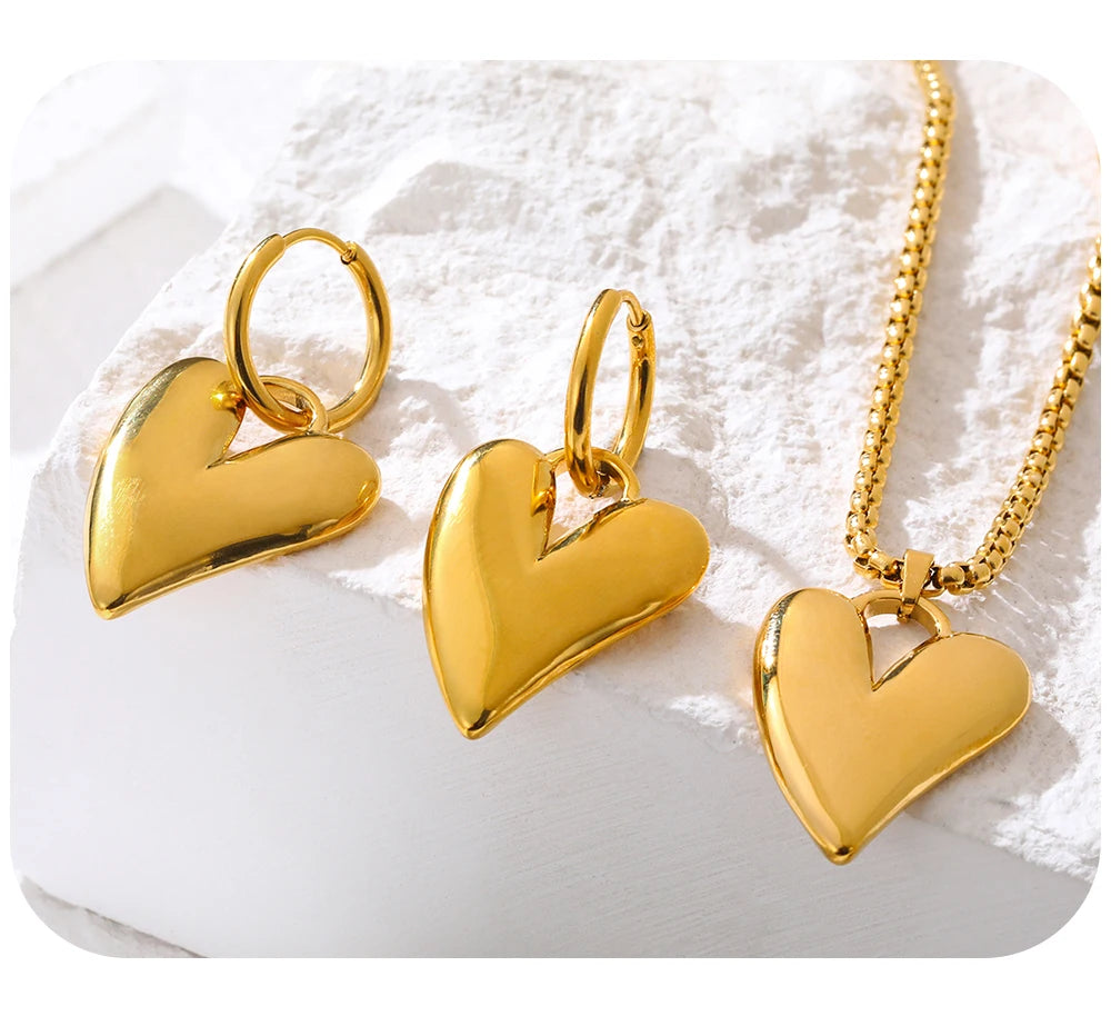 Necklace
-18K Gold Plated Stainless Steel Irregular Heart Necklace Earrings for Women