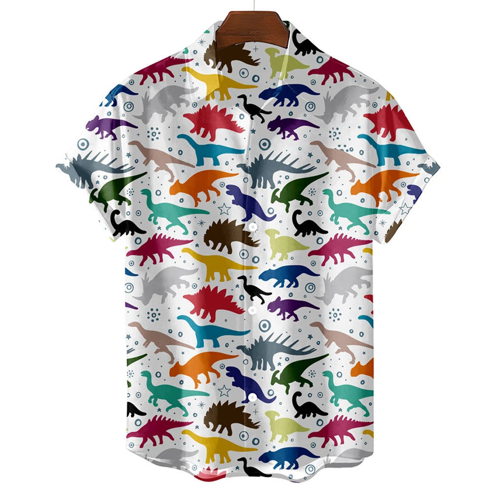 Cute Dinosaur 3d Print Shirts Men's Women's Hawaiian Shirts Men's Vocation Blouses Lapel Shirt Cuba Camisa Men's Clothing Animal