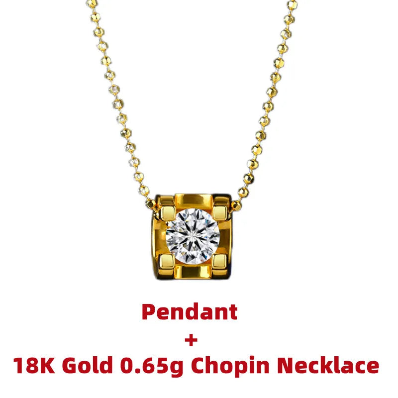 NECKLACE — Real 18K Gold Authentic AU750 Pendant Necklace Earrings Moissanite Diamond