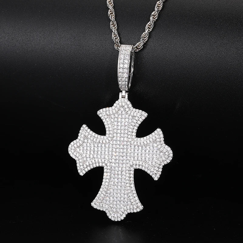 Unisex S925 Cross Pendant Necklace Iced Out Moissanite Gold Silver Color Charm Hip Hop Fine Jewelry