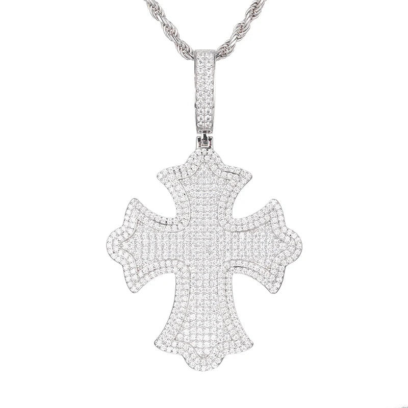 Unisex S925 Cross Pendant Necklace Iced Out Moissanite Gold Silver Color Charm Hip Hop Fine Jewelry