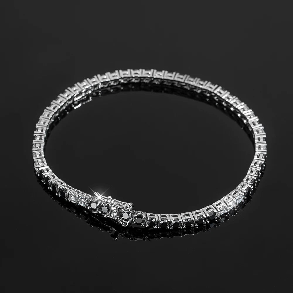 Bracelets 
Black White All Moissanite Tennis  for Women -Man
 Original s925 Sterling Silver Plated 18k White Gold Bracelet