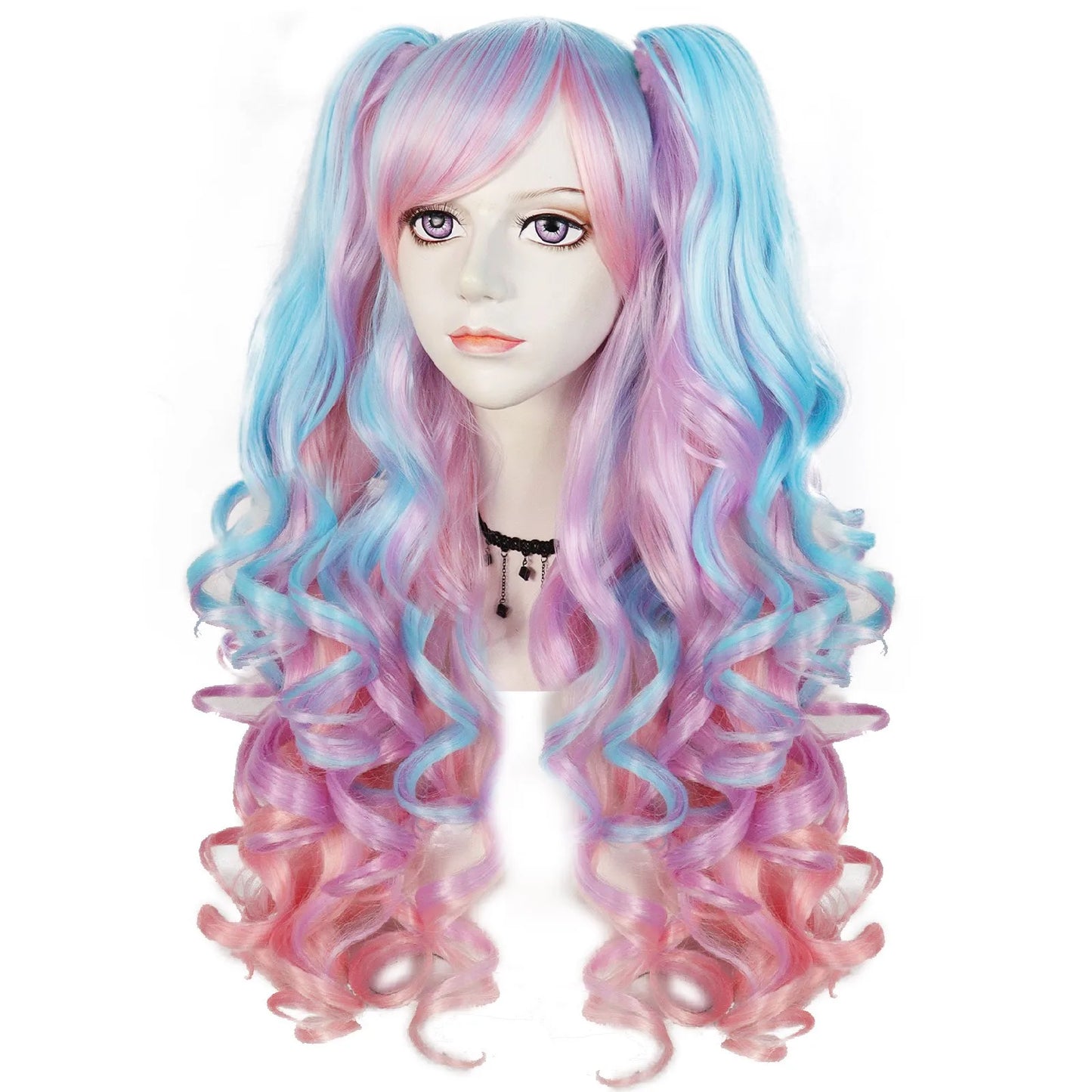 WIG
24inch Cheap High Quality Rainbow Colorful Long Curly Curly Ponytails Lolita Cosplay Wig for Halloween Christmas School