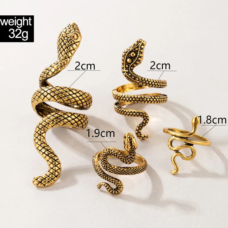 Long Snake Ring Set
- For Women Gothic Black Gold Silver Color Adjustable Finger Jewelry Accessories Female Gift