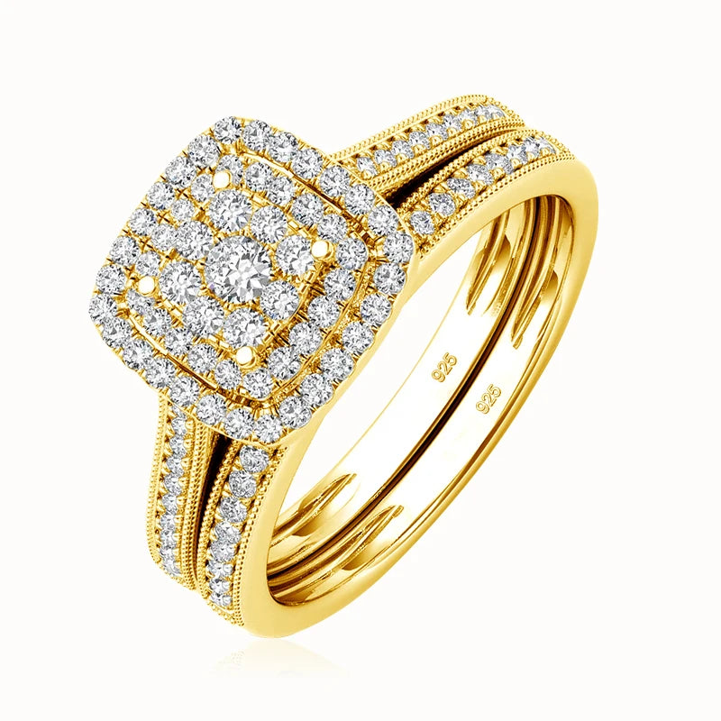 ELIZABETH RING
2PCS Yellow Gold Moissanite Engagement Rings set For Women 100% Real Pass Diamond Tester