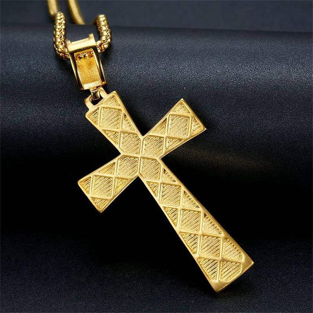 Iced Out Bling Cross Necklace 
For Men Gold Color