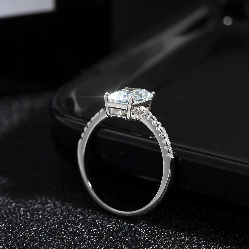 Ring - D VVS1 Radiant Moissanite Rings for Women 4 Prong Classic Trendy Fine Engagement Wedding Band GRA Certified 925 Sliver