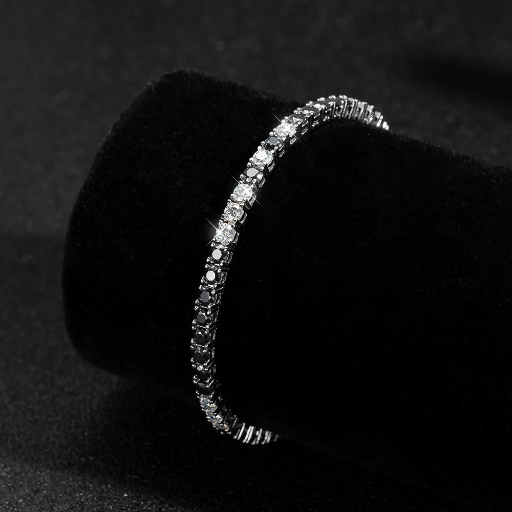 Bracelets 
Black White All Moissanite Tennis  for Women -Man
 Original s925 Sterling Silver Plated 18k White Gold Bracelet