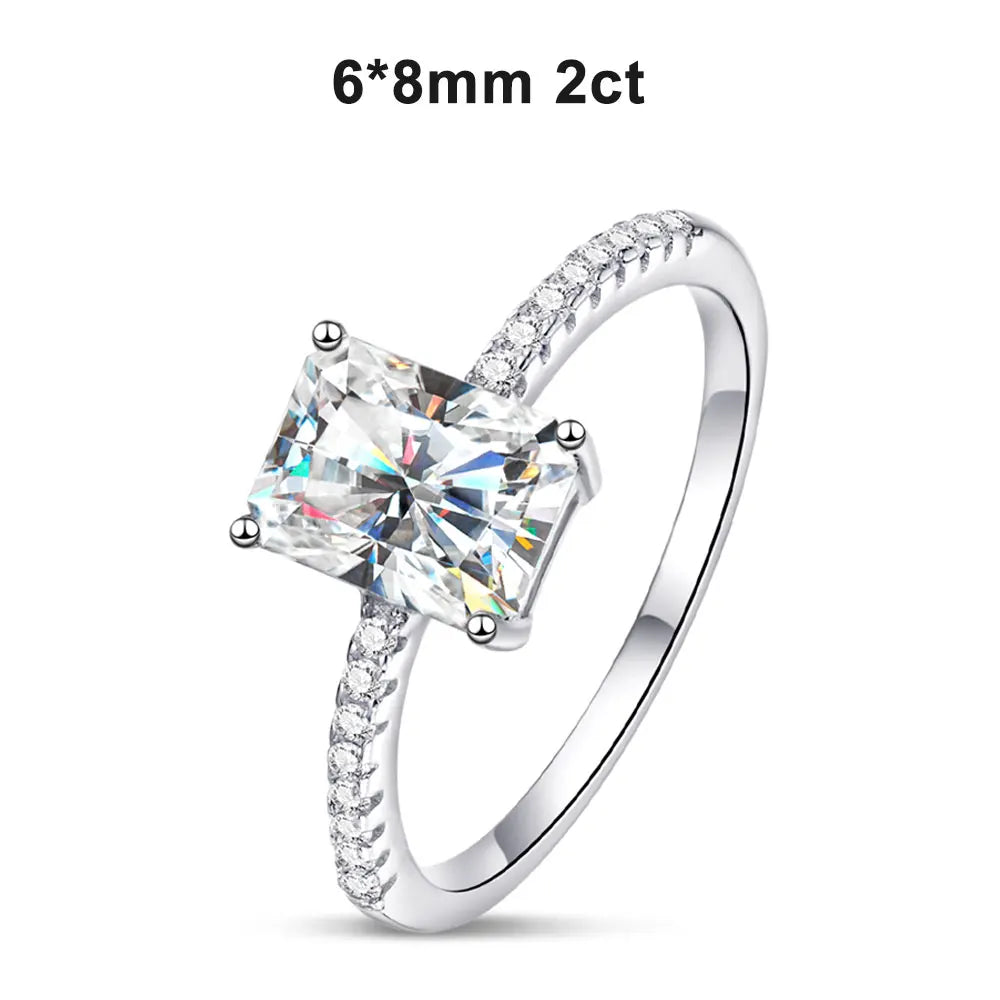 Ring - D VVS1 Radiant Moissanite Rings for Women 4 Prong Classic Trendy Fine Engagement Wedding Band GRA Certified 925 Sliver