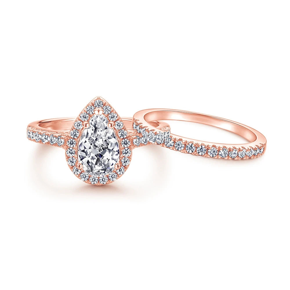 RING
 925 Sterling Silver Pear Cut 6*9MM White Sapphire Created Moissanite Diamonds Rose Gold