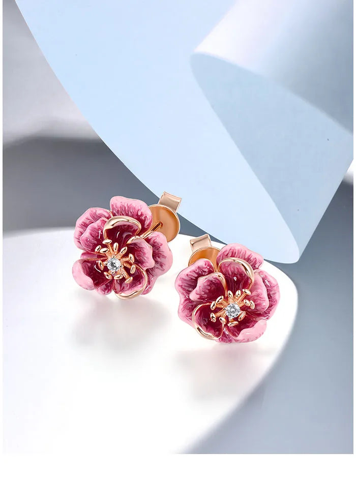 SPRING EARRING
Authentic 925 Sterling Silver Earrings For Women White CZ Pink Enamel Flower