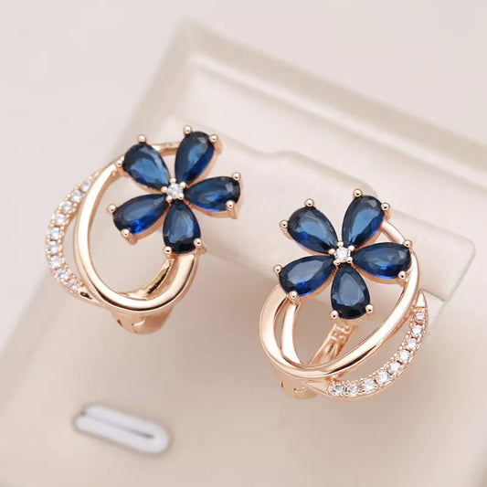 Blue STAR Stud Earrings
 for Women 585 Rose Gold Color Flower Earrings Quality Daily Fine Vintage Jewelry