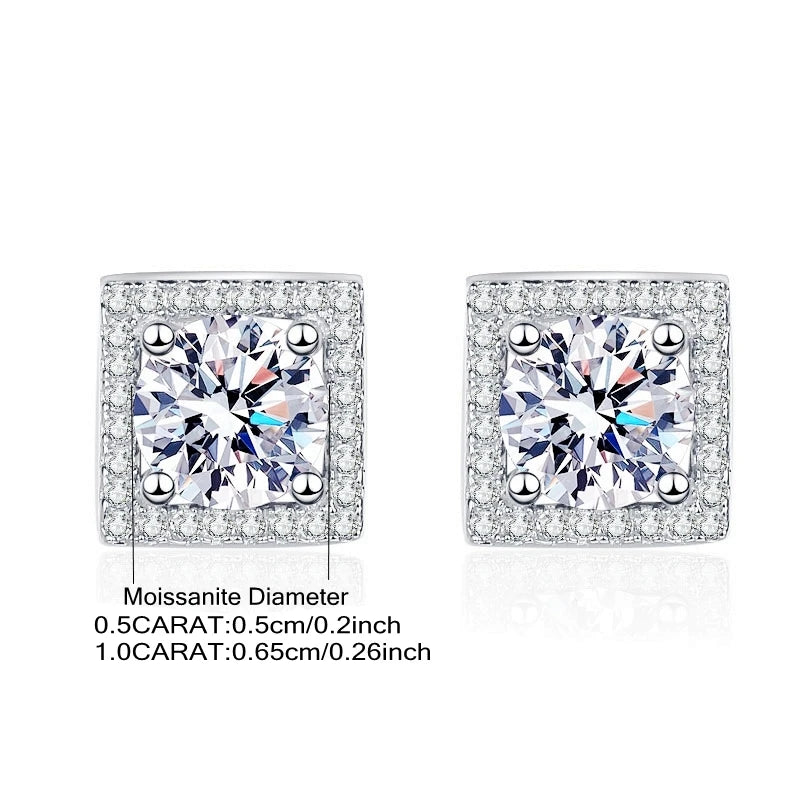 RAMONA EARRING
925 Sterling Silver 0.5/1 Carat Moissanite Square Earrings Men's and Women's