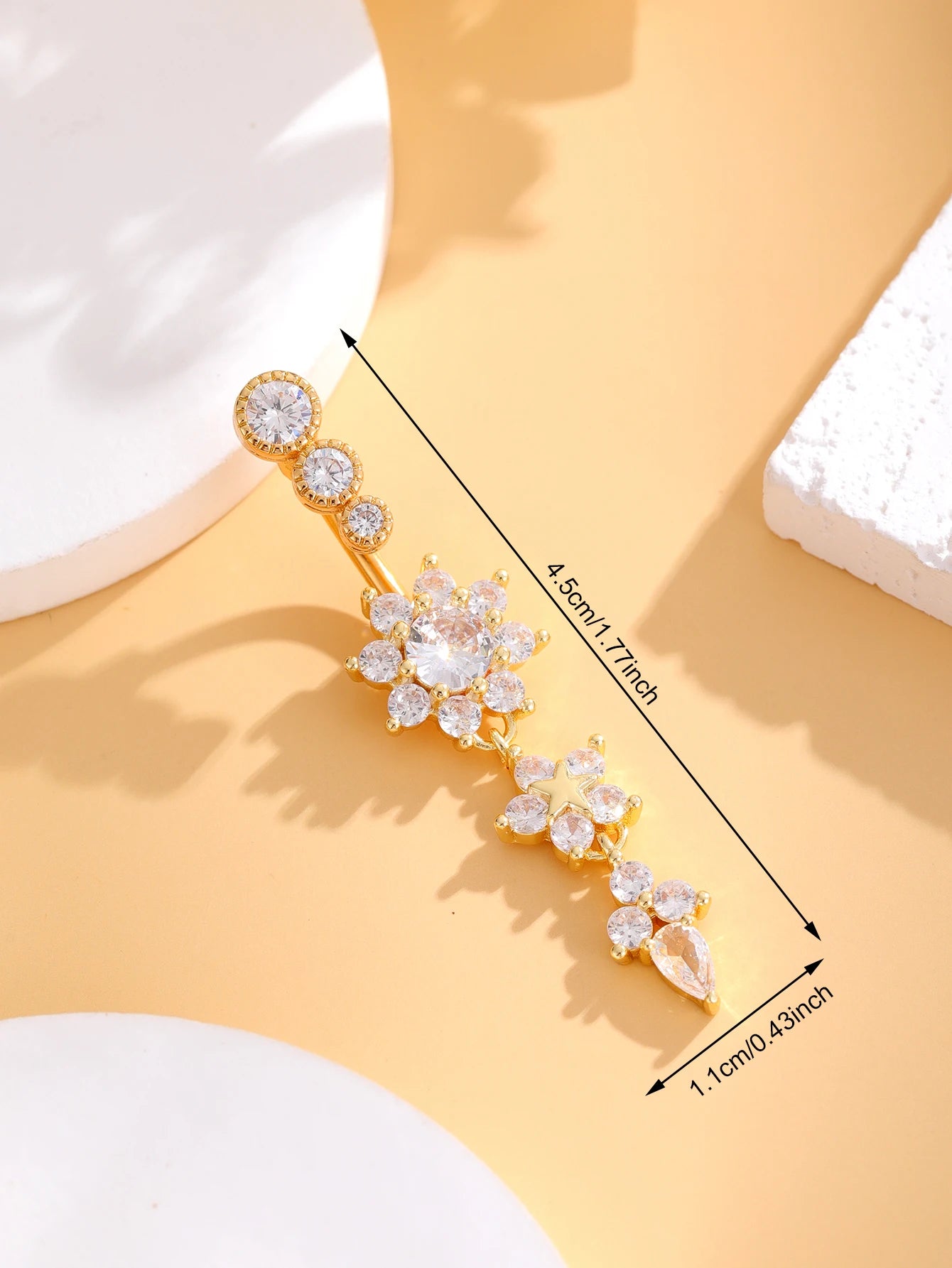 Belly Button Ring Long Dangled Flower CZ Crystal Navel Belly Piercing Rings for Women