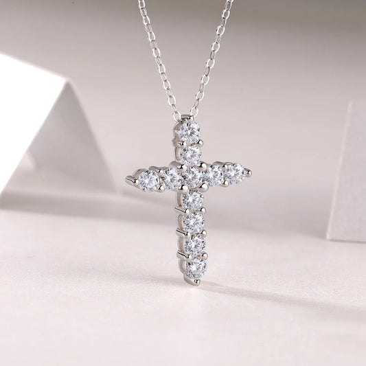 magic necklace-10
 925 Sterling Silver Classic All 3MM GRA Moissanite Diamond Cross Pendant Necklaces