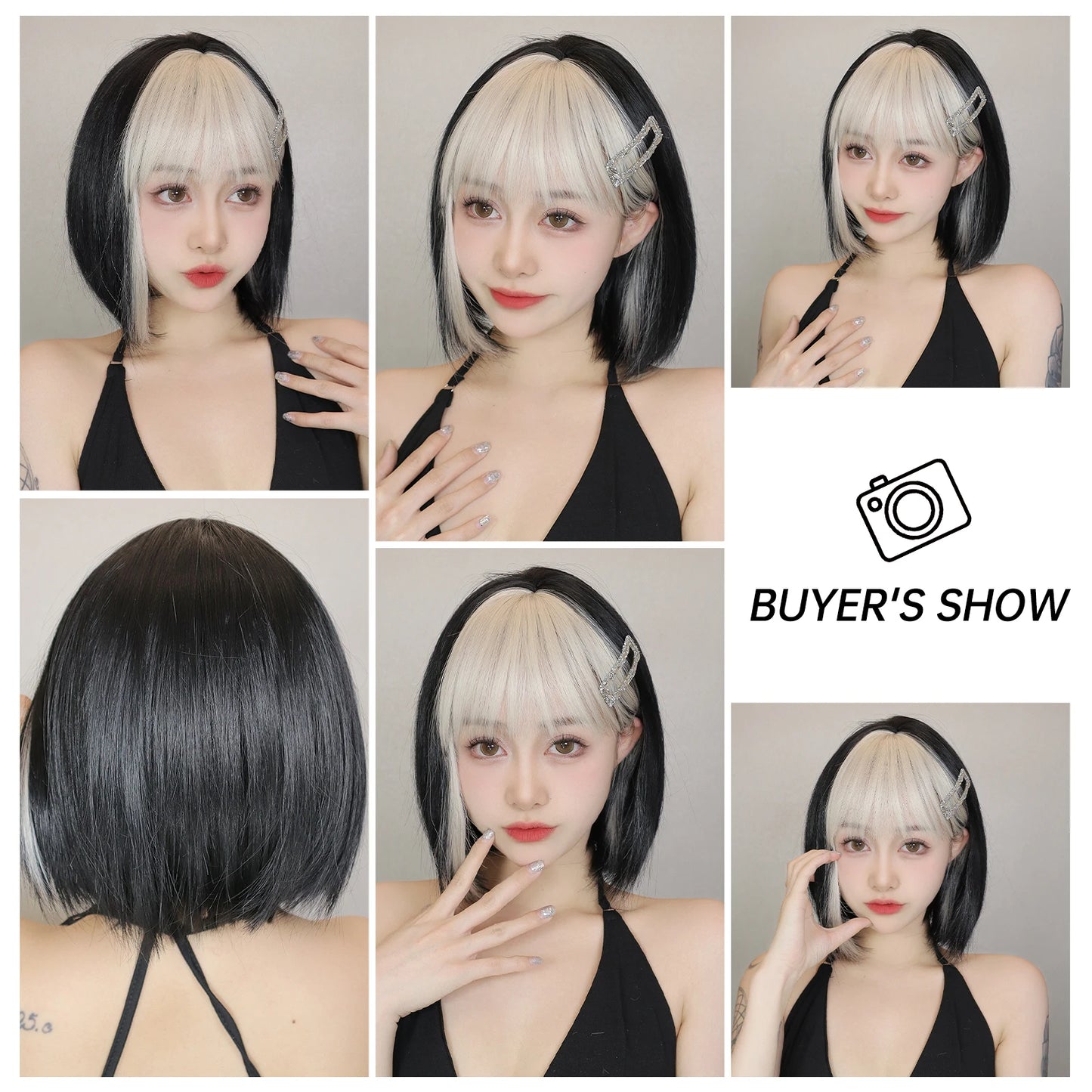 WIG
- with White Highlights Short Straight - with Bangs Cosplay Party Hair High Temperature Fiber for Women