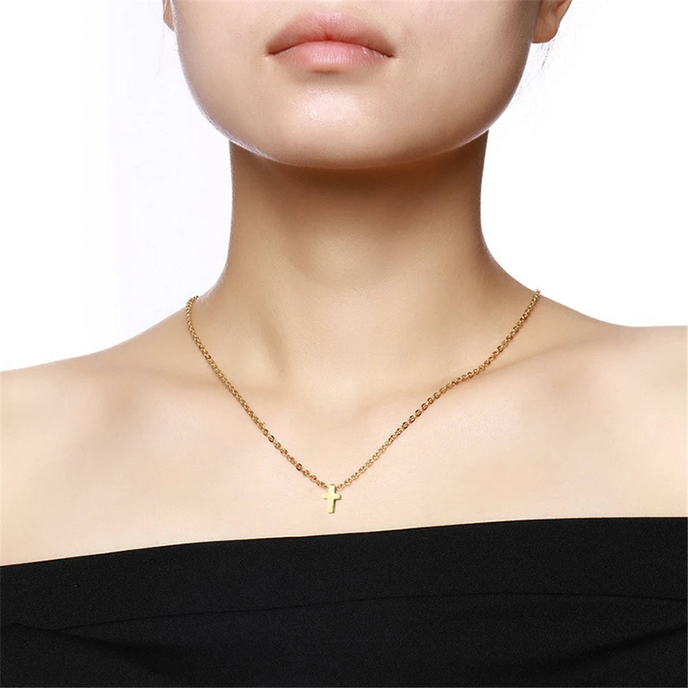 Cross Necklace
 For Women Female Gold Color Stainless Steel Small Cross Pendant Religious Jewelry Gift